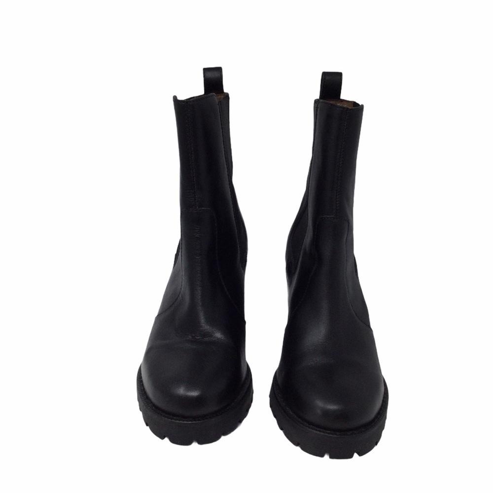 H&M black leather chunky heel ankle Boots